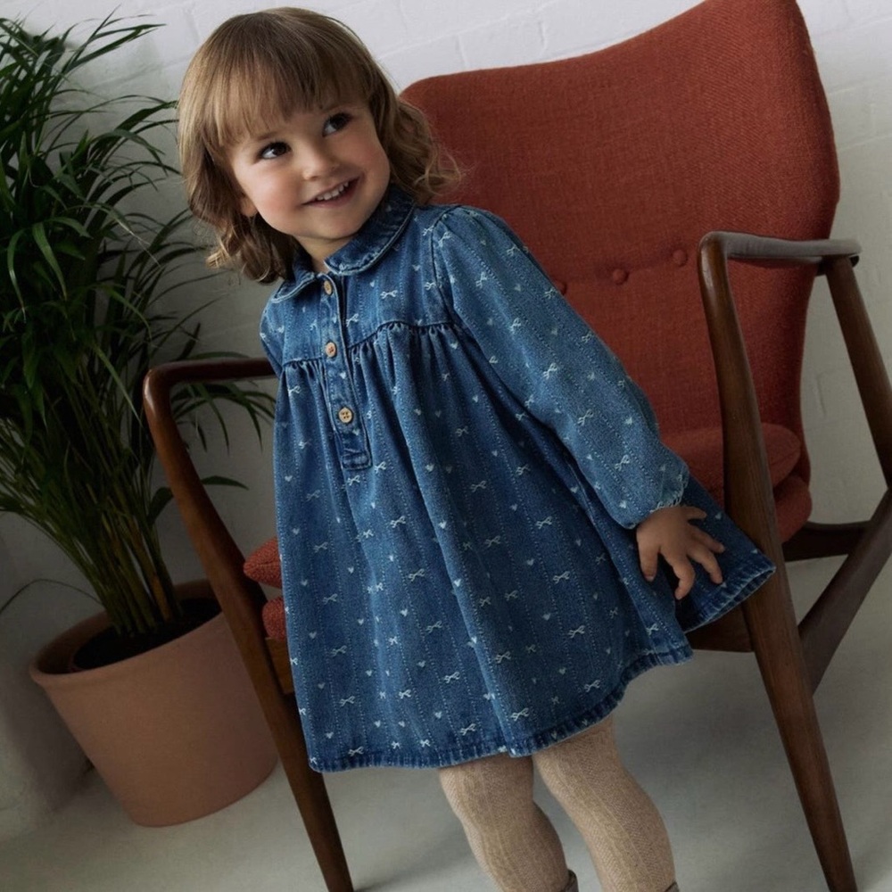 NEXT Baby Denim Dress | 12–18 Months | Peter Pan Collar - Picture 2 of 6
